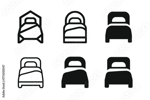 Harmony in Slumber. Peaceful slumber. Set Logo of Peaceful slumber: bed with neatly tucked blanket. Icon set. harmonious logo variations of the same emblematic