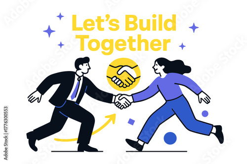 Build Together Pitch. Pitch Deck ? Call to Action. Final slide glows with bold headline ?Let?s Build Together.? Minimal handshake icon bridges investor and