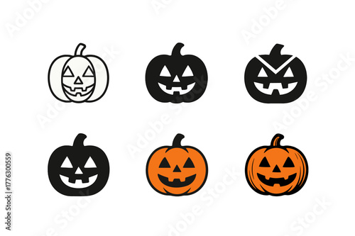 Halloween Logo Variations. Halloween parties and decorations. Set Logo of Halloween parties and decorations: jack-o-lantern pumpkin. Icon set. harmonious logo