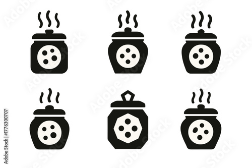 Cookie Aroma Logos. Baking fresh cookies and enjoying the smell of them. Set Logo of Baking fresh cookies and enjoying the smell of them: cookie jar with aroma