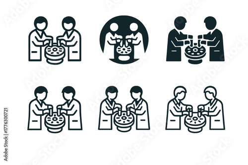 Centrifuge Logo Variations. Laboratory assistants performing hands-on tasks. Set Logo of Laboratory assistants performing hands-on tasks: loading centrifuge