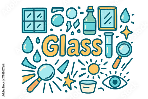 Glass Doodle Illustration. Glass. Hand-drawn doodle illustration of Glass. Window pane, mirror, magnifying