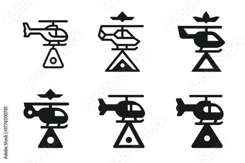 Rescue Operation Logos. Helicopters and aircraft involved in rescue operations. Set Logo of helicopters and aircraft involved in rescue operations: night SAR