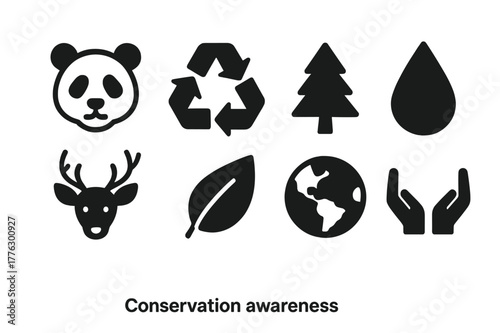 Conservation Icon Set. Conservation awareness. Filled icon set of conservation awareness: endangered species,