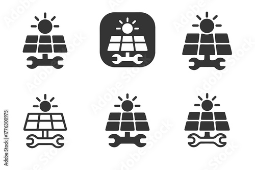 Ethical Careers Icons. Sustainable and ethical careers. Icon set. Set Logo of sustainable and ethical careers: solar panel with wrench. harmonious logo