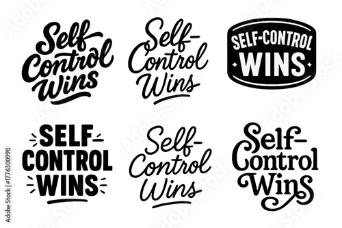 Creative Lettering Variations. Self-Control Wins. Set lettering. harmonious lettering variations of the same emblematic concept, each with different artistic