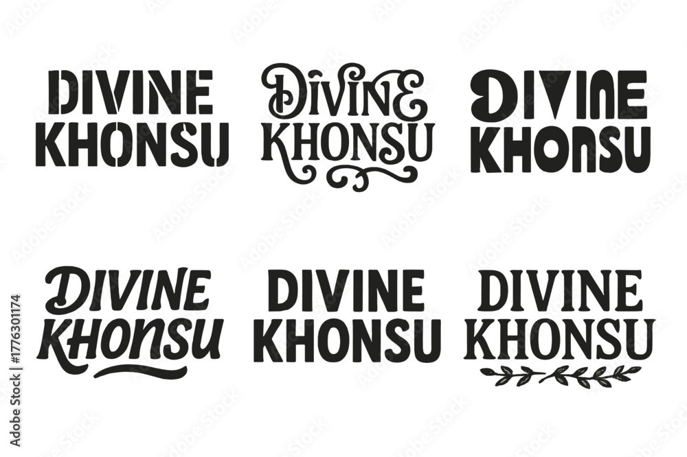 Obraz premium Khonsu Lettering Variations. Divine Khonsu. Set lettering. harmonious lettering variations of the same emblematic concept (Stencil-inspired urban lettering,