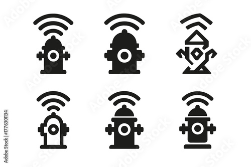 Tech-Enhanced Firefighter Logos. Firefighters and emergency services working with technology. Set Logo of firefighters and emergency services working with