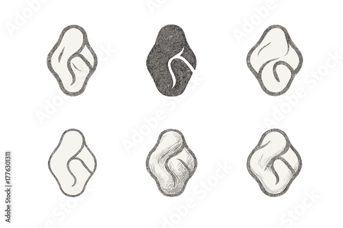 Kneaded Eraser Logos. Creating a pencil sketch for a portrait. Set Logo of kneaded eraser: eraser pinched into shape. Icon set. harmonious logo variations of