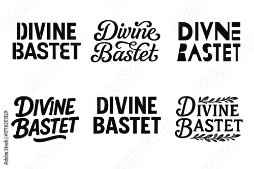 Divine Bastet Lettering. Divine Bastet. Set lettering. harmonious lettering variations of the same emblematic concept (Stencil-inspired urban lettering,