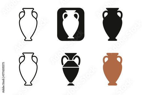 Heritage Emblem Logos. Heritage museums. Set Logo of Heritage museums: ancient amphora artifact. Icon set. harmonious logo variations of the same emblematic