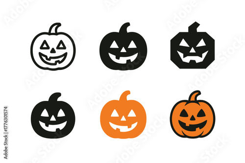 Halloween Logo Variations. Halloween parties and decorations. Set Logo of Halloween parties and decorations: jack-o-lantern pumpkin. Icon set. harmonious logo