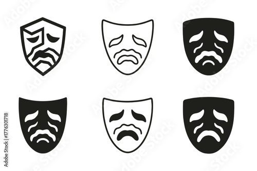 Fear Mask Logos. Fear mask. Set Logo of Fear mask: theatrical mask with tremor. harmonious logo variations of the same emblematic concept, each with different