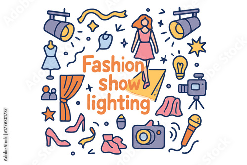 Doodle Fashion Show. Fashion show lighting. Hand-drawn doodle illustration of fashion show lighting.