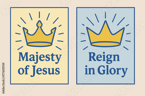 Majesty and Glory Banners. King of Kings. Two vertical A6 banners with safe margins, centered composition, no elements touching edges, pastel, cobalt and