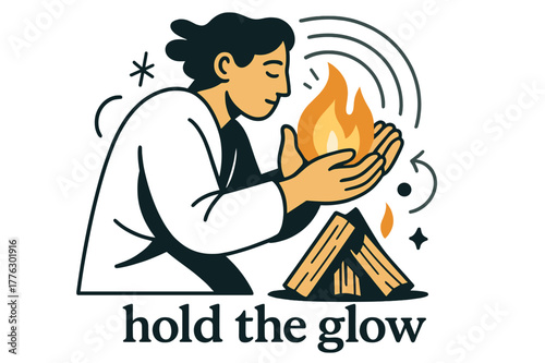 Keeper of the Hearth. Keeper of the Hearth ? Firelight Vigil. Hands cup the flame as logs settle into a neat triangle; gentle halo lines echo outward. Caption