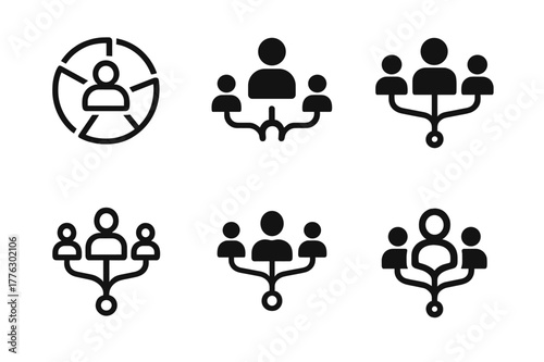 Marketing Personalization Icons. Personalization in Marketing. Icon set. Set Logo of Personalization in Marketing: segmented audience with person icons and