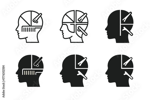 Hairstyle Logo Variations. Hairstyle step-by-step guide poster. Set Logo of hairstyle step-by-step guide poster: sectioning with comb and clips. Icon set.