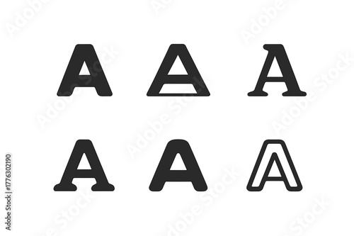 Typography Logo Variations. Typography in social media. Set Logo of Typography in social media: uppercase A glyph with baseline. Icon set. harmonious logo