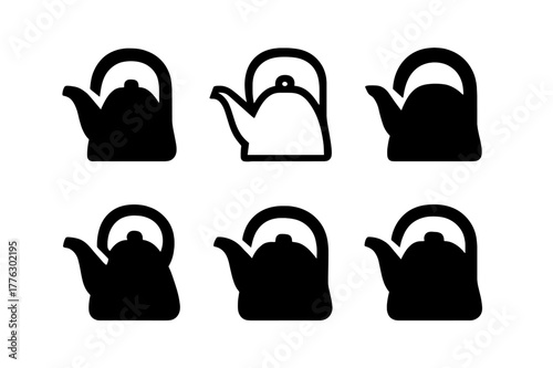 Kettle Spout Logos. tea kettle spout. Set Logo of tea kettle spout: electric kettle spout silhouette. Icon set. harmonious logo variations of the