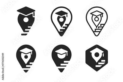 Education Career Logos. Building a career in education and training. Set Logo of Building a career in education and training: training pathway map pin. Icon