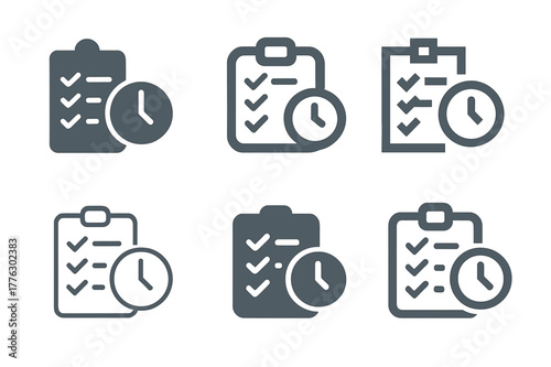 Productivity Planning Icons. Planning a productive day with specific time slots for tasks. Set Logo of Planning a productive day with specific time slots for