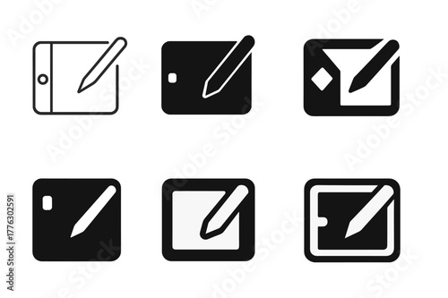 Creative Logo Variations. Creating digital art and graphic design. Set Logo of Creating digital art and graphic design: stylus drawing on tablet. Icon set.