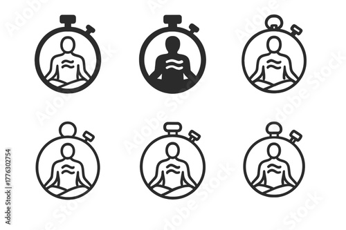 Mindfulness Logo Variations. A person practicing mindfulness and breathing exercises for self-improvement. Set Logo of A person practicing mindfulness and