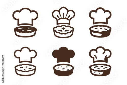 French Cuisine Logos. French cuisine. Set Logo of French cuisine: chef hat with quiche outline. harmonious logo variations of the same emblematic concept, each