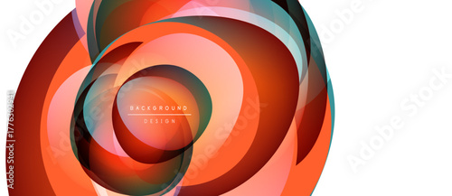 Abstract swirling layers, vibrant orange hues dominate. Modern design, dynamic composition, clean aesthetic. Minimal text present.