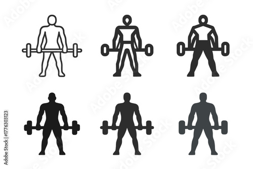 Fitness Form Logos. Fitness coach demonstrating proper form for exercises like deadlifts. Set Logo of fitness coach demonstrating proper form for exercises