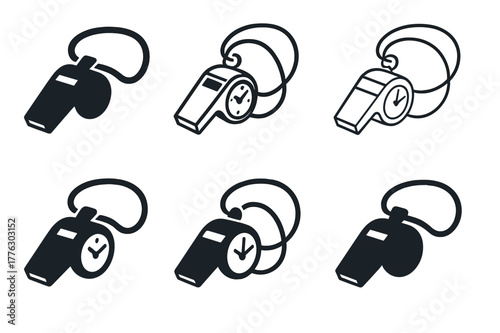 Training Logo Variations. Training for victory. Set Logo of Training for victory: whistle with timing strap. Icon set. harmonious logo variations of the same