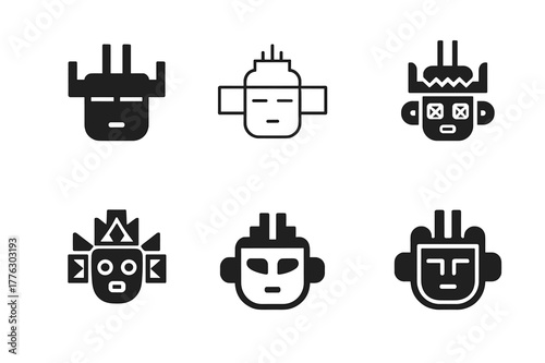 Hopi Mask Logos. ceremonial masks. Set Logo of ceremonial masks: Hopi kachina ceremonial mask. Icon set. harmonious logo variations of the same emblematic