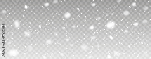 Falling Snow On Transparent Background With Soft White Light Glow. Winter Cold Season Concept Perfect For Christmas And Holiday Design Projects. Vector Illustration