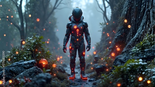 suit in the jungle of another planet