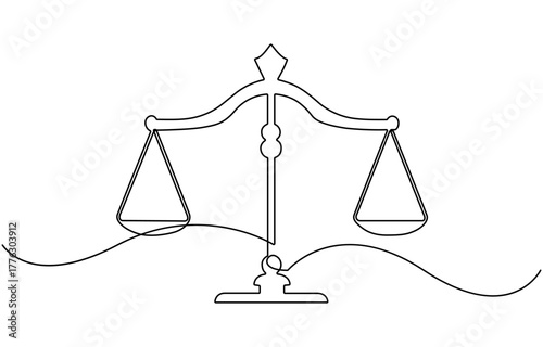 Court legal scale in continuous one drawing.