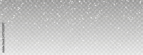 Falling Snow On Transparent Background With Soft Bokeh And Winter Frost Effect. Minimal Christmas And Holiday Design For Seasonal Decoration And Backdrop. Vector Illustration