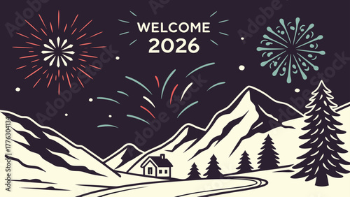 Welcome 2026 new year s eve mountain celebration with fireworks