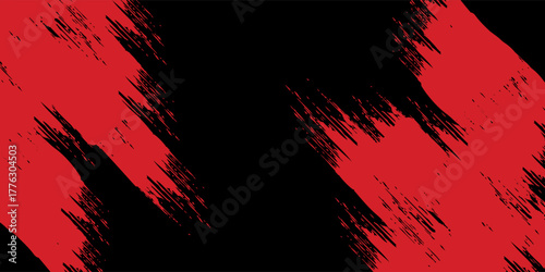 Abstract black and red grunge background with diagonal brush strokes and dynamic rough texture. Modern edgy vector design suitable for posters, sports themes, street art, and bold graphic projects.