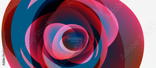 Abstract floral design. Concentric layers create dynamic visual effect. Vivid colors blend, forming captivating composition. Modern, stylish background.