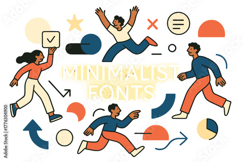 Modern Minimalist Typography. Minimalist fonts. Glowing simple sans-serif letters arranged with abstract