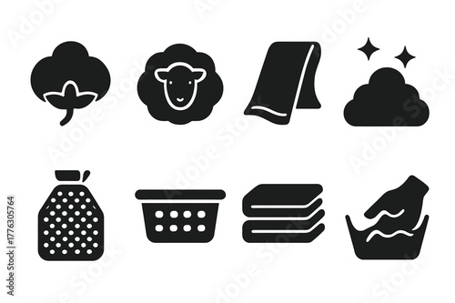 Icon Set_ Fabric Sorting. Sorting by fabric type. Filled icon set of sorting by fabric type: cotton pile, wool
