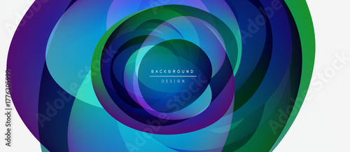 Abstract circular layers, vibrant blues, purples, greens. Modern design, central focus, clean aesthetic. Background element, dynamic composition.