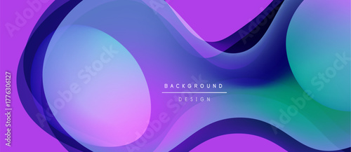 Abstract fluid shapes, purple hues dominate. Gradient colors blend smoothly, creating dynamic background design. Modern aesthetic.