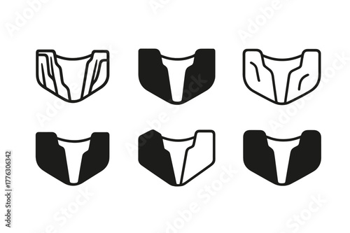 Highlining Logo Variations. Highlining. Set Logo of Highlining: webbing span over canyon. harmonious logo variations of the same emblematic concept, each with