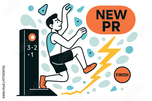 Speed Climbing Victory. Speed Climb Start Gate. Toes press the pad, buzzer counts ? ? ? ?; a lightning path races toward the finish plate. ?New PR? lights up