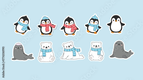 Arctic Animals Stickers Penguin Seal Polar Bear Winter Cold Climate Wildlife