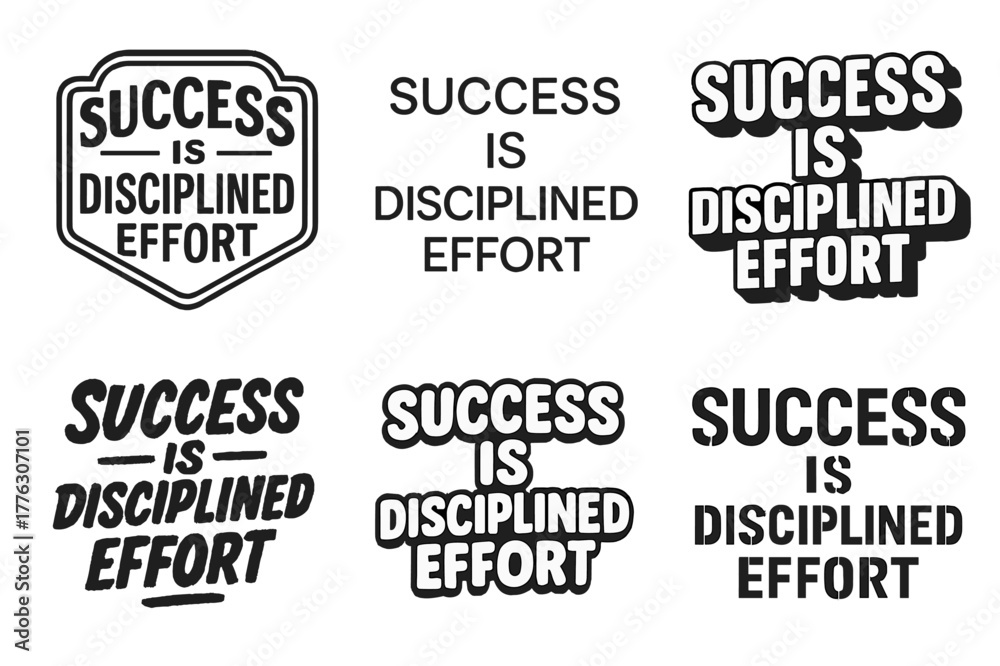 Obraz premium Lettering Harmony Grid. Success is disciplined effort. Set lettering. harmonious lettering variations of the same emblematic concept, each with different
