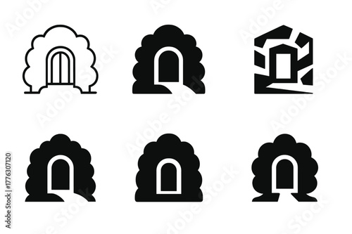 Secret Path Logos. Secret Path. Set Logo of Secret Path: hidden gate in hedgerow. harmonious logo variations of the same emblematic concept, each