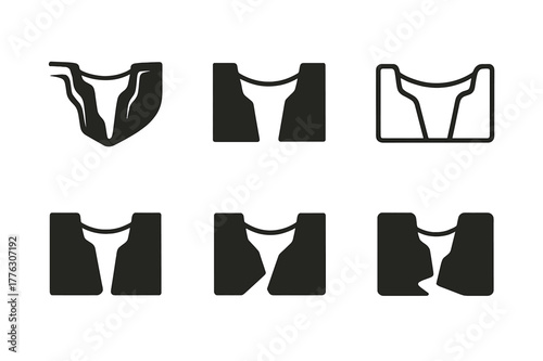 Canyon Highlining Logos. Highlining. Set Logo of Highlining: webbing span over canyon. harmonious logo variations of the same emblematic concept, each with